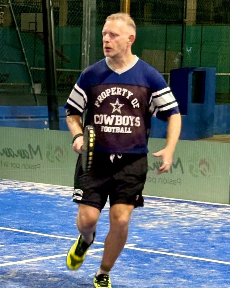 Anthony Plotnek on a padel court in Torremolinos